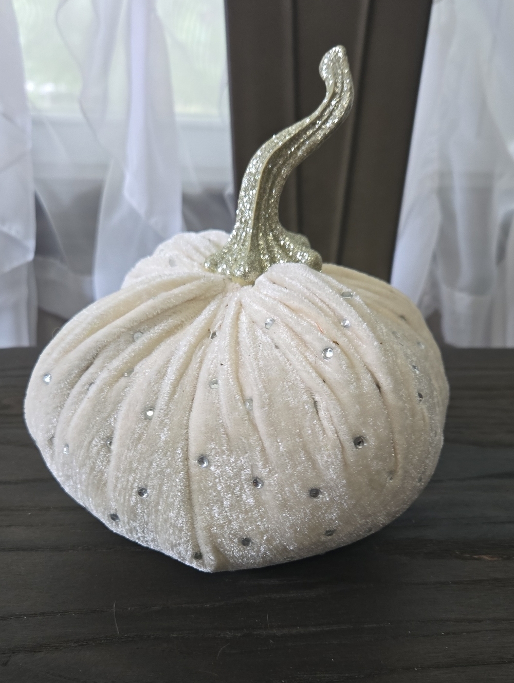 Velvet Cream Decorative Pumpkin with Glitter Stem